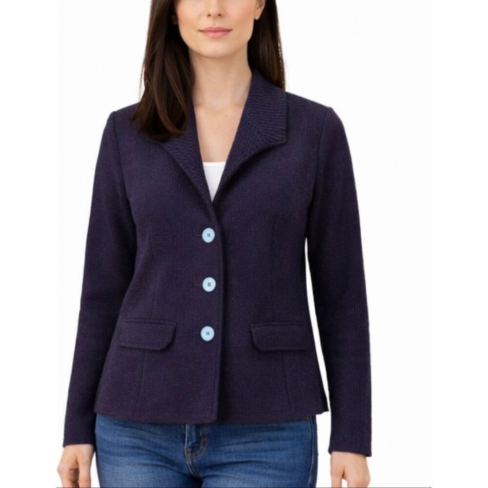 Eileen Fisher purple merino wool double knit collared sweater xs